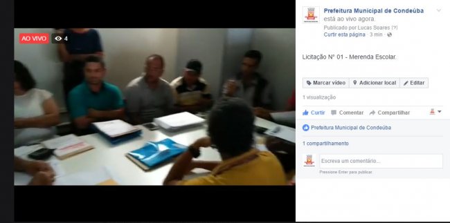 Transparência: Prefeito de Condeúba ordena que licitações sejam transmitidas ao vivo pelo Facebook